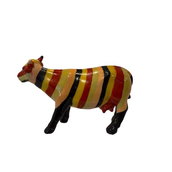Vintage 1975 K’s Collection Abstract Striped Cow Figurine Hand Painted - Picture 2 of 7